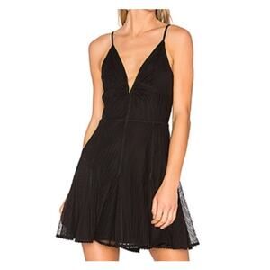 NBD Womens Aida Mini Dress Small Black Plunge V Neck Cocktail Party Ruffle Mesh